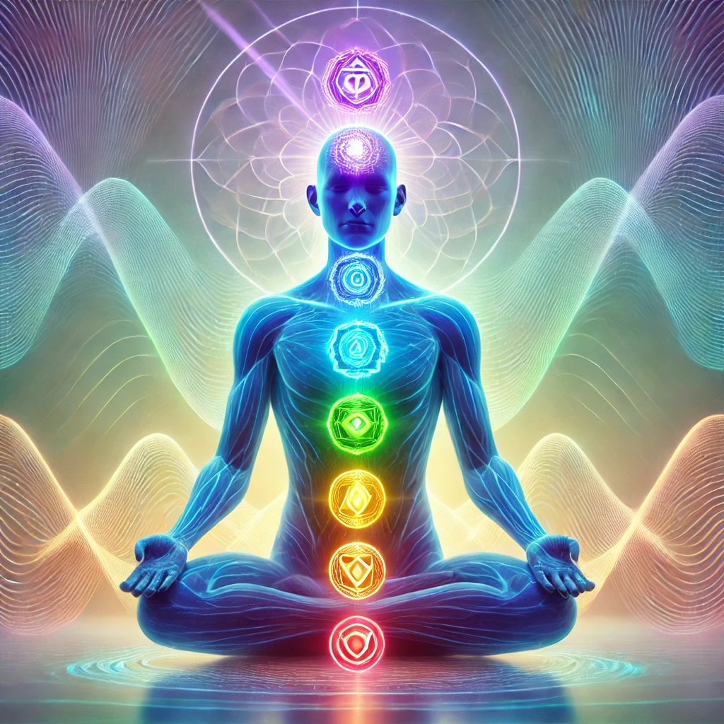 Diagram of chakras and corresponding brainwave frequencies in LNT® therapy